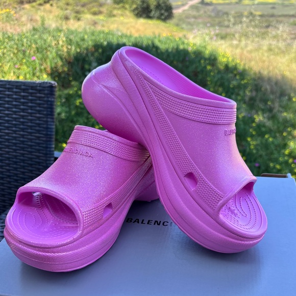 Balenciaga Shoes - Balenciaga x Crocs Glitter Pink Slides SZ 10 BNWB